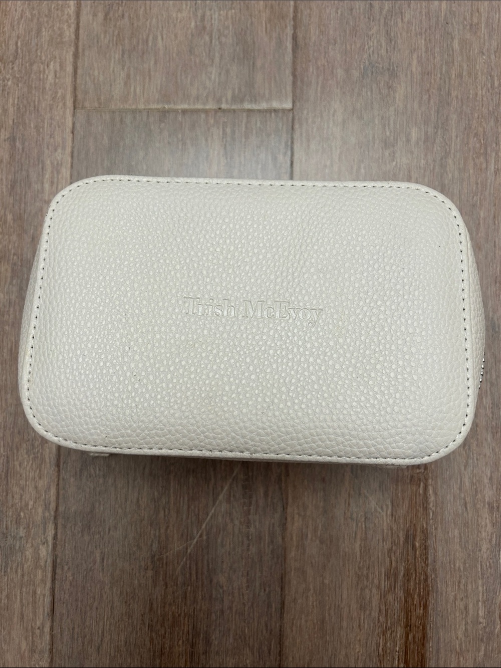 Trish McEvoy Cream Pebbled Leather Cosmetic Case the power of makeup